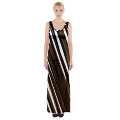 Black Brown And White Camo Streaks Maxi Thigh Split Dress