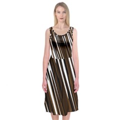 Black Brown And White Camo Streaks Midi Sleeveless Dress