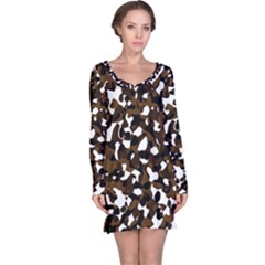 Black Brown And White Camo Streaks Long Sleeve Nightdress by TRENDYcouture