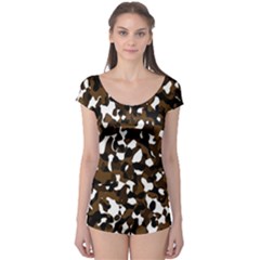 Black Brown And White Camo Streaks Boyleg Leotard 