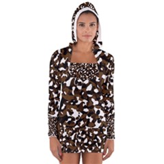 Black Brown And White Camo Streaks Women s Long Sleeve Hooded T-shirt