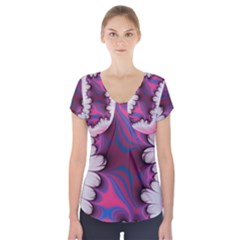 Liquid Roses Short Sleeve Front Detail Top