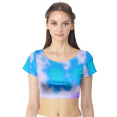 Blue And Purple Clouds Short Sleeve Crop Top (tight Fit)