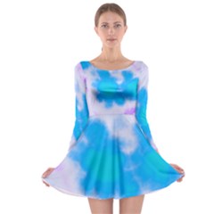 Blue And Purple Clouds Long Sleeve Skater Dress