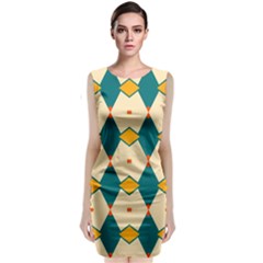 Blue Yellow Rhombus Pattern                                    Classic Sleeveless Midi Dress