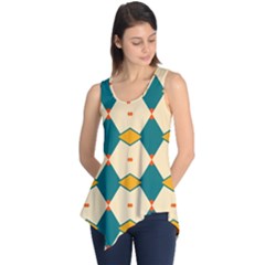 Blue Yellow Rhombus Pattern                                                                                 Sleeveless Tunic