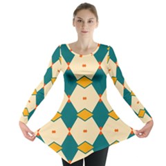 Blue Yellow Rhombus Pattern                                                                                 Long Sleeve Tunic