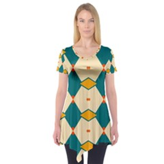 Blue Yellow Rhombus Pattern          Short Sleeve Tunic