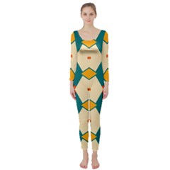 Blue Yellow Rhombus Pattern                                                                                  Long Sleeve Catsuit