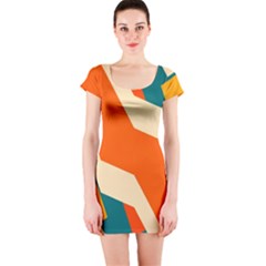 Shapes In Retro Colors                                                                                  Short Sleeve Bodycon Dress