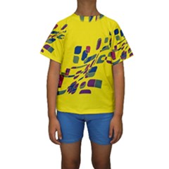 Yellow Abstraction Kid s Short Sleeve Swimwear