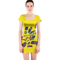 Yellow Abstraction Short Sleeve Bodycon Dress