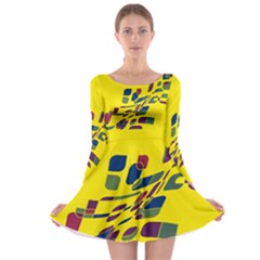 Yellow Abstraction Long Sleeve Skater Dress