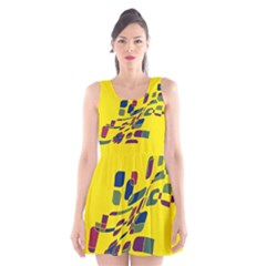 Yellow Abstraction Scoop Neck Skater Dress