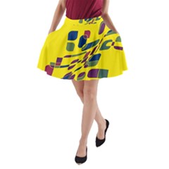 Yellow Abstraction A-line Pocket Skirt