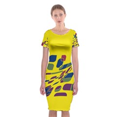 Yellow Abstraction Classic Short Sleeve Midi Dress