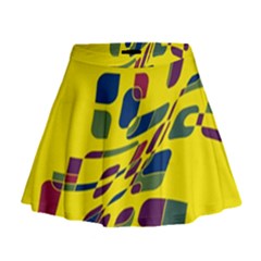 Yellow Abstraction Mini Flare Skirt