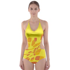 Yellow Abstraction Cut-out One Piece Swimsuit