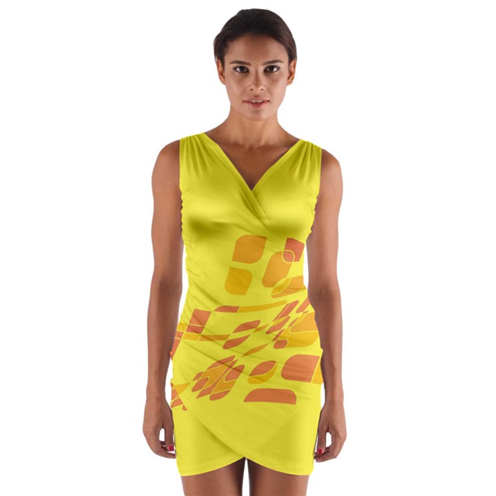 Yellow abstraction Wrap Front Bodycon Dress