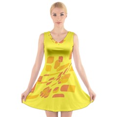 Yellow Abstraction V-neck Sleeveless Skater Dress