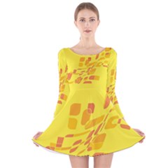 Yellow Abstraction Long Sleeve Velvet Skater Dress