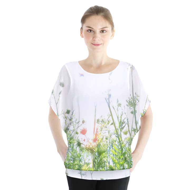 Carrot Flowers Batwing Chiffon Blouse