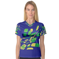 Blue Abstraction Women s V-neck Sport Mesh Tee