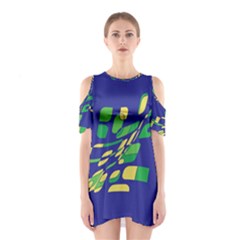 Blue Abstraction Cutout Shoulder Dress