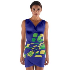 Blue Abstraction Wrap Front Bodycon Dress