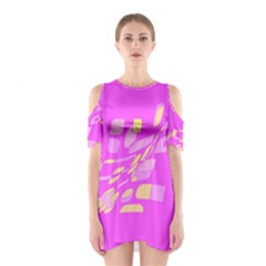 Pink Abstraction Cutout Shoulder Dress