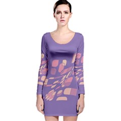 Purple Abstraction Long Sleeve Velvet Bodycon Dress