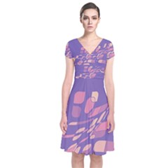 Purple Abstraction Short Sleeve Front Wrap Dress by Valentinaart