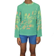 Green Abastraction Kid s Long Sleeve Swimwear