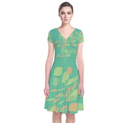 Green Abastraction Short Sleeve Front Wrap Dress by Valentinaart