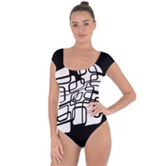 White Abstraction Short Sleeve Leotard 