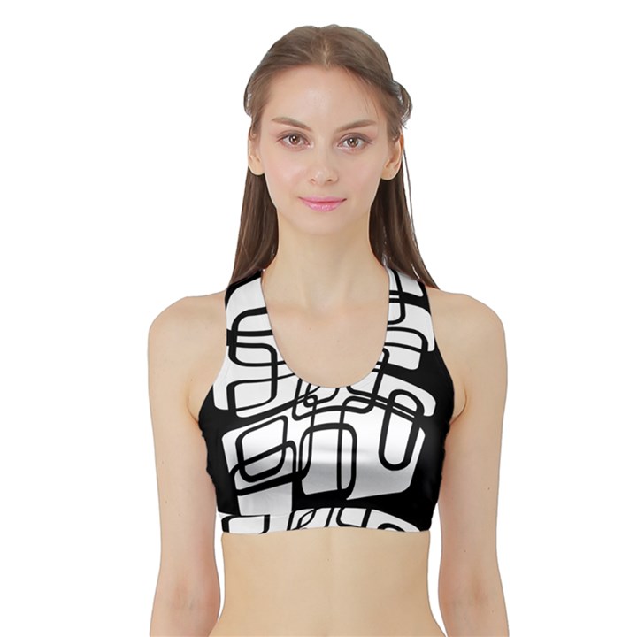 White abstraction Sports Bra with Border