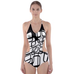 White Abstraction Cut-out One Piece Swimsuit