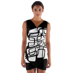 White Abstraction Wrap Front Bodycon Dress