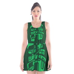 Green Abstraction Scoop Neck Skater Dress