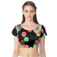 Colorful Circles Short Sleeve Crop Top (tight Fit)