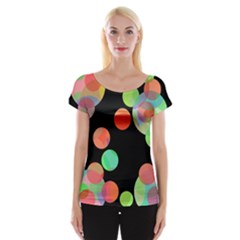 Colorful Circles Women s Cap Sleeve Top