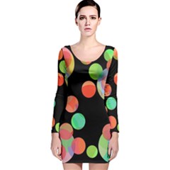 Colorful Circles Long Sleeve Velvet Bodycon Dress by Valentinaart