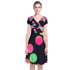 Colorful Decorative Circles Short Sleeve Front Wrap Dress by Valentinaart