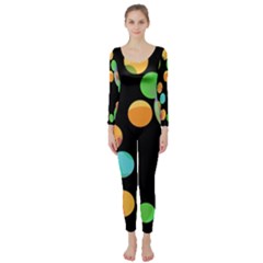 Orange Circles Long Sleeve Catsuit by Valentinaart