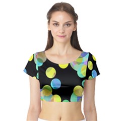 Yellow Circles Short Sleeve Crop Top (tight Fit)