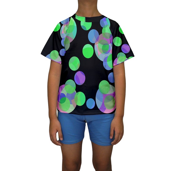 Green decorative circles Kid s Short Sleeve Swimwear