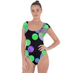 Green Decorative Circles Short Sleeve Leotard 