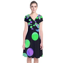 Green Decorative Circles Short Sleeve Front Wrap Dress by Valentinaart