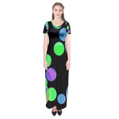 Green Decorative Circles Short Sleeve Maxi Dress