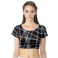 Black And White Simple Design Short Sleeve Crop Top (tight Fit) by Valentinaart